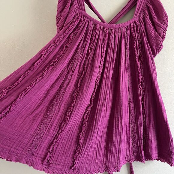 Free People Angele Mini Dress M Pink Dragonfruit Punch Gauze Fushcia Oversized - Picture 2 of 13
